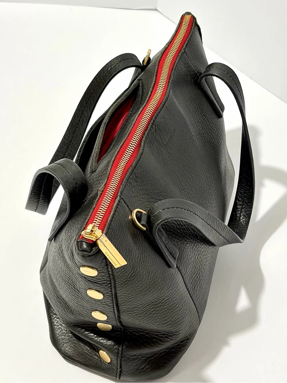 Hammitt Addie Medium Black Leather Tote with Red Zip Accents/Brushed Gold Hardwa